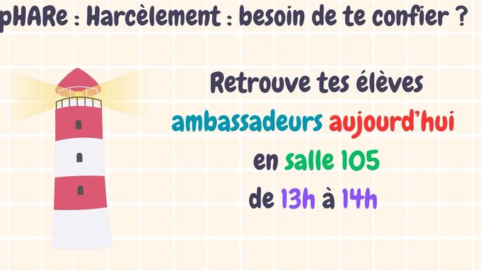 Ambassadeurs pHARe aujourd'hui, salle 105 de 13 h à 14 h
